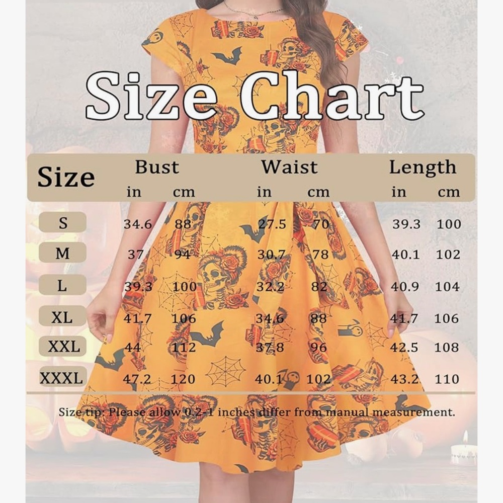 Orange Printed Women's Dress Halloween skeleton never worn size XL - Picture 7 of 8
